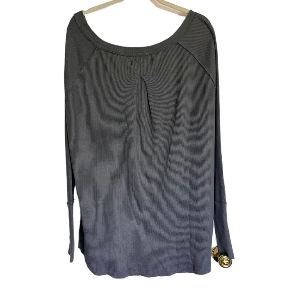 Free People Snowy Termal Shirt Top In Blue.Size S